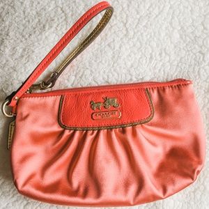 COACH Wristlet Purse - Satin Pink-Orange & Gold